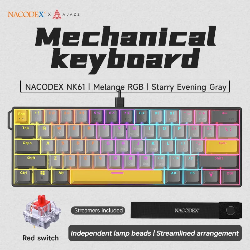 Clavier Mécanique AJAZZ NK61 60 % – Hot-Swap, RGB, 61 touches