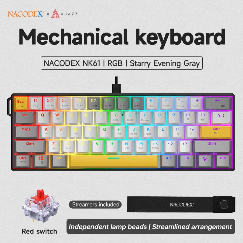 Clavier Mécanique AJAZZ NK61 60 % – Hot-Swap, RGB, 61 touches