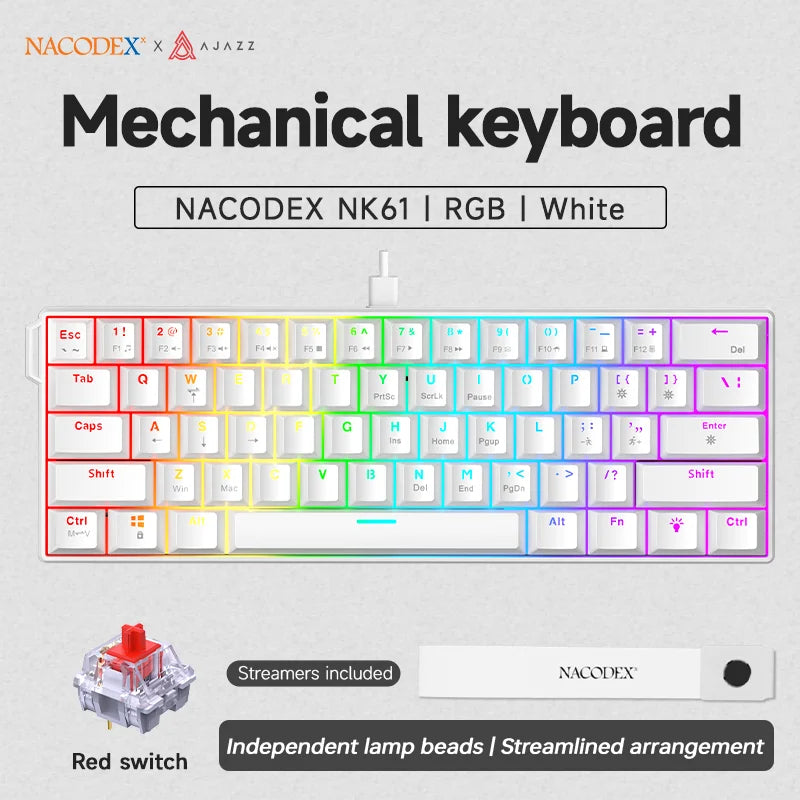 Clavier Mécanique AJAZZ NK61 60 % – Hot-Swap, RGB, 61 touches