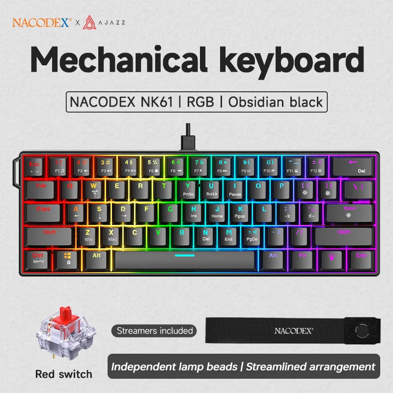 Clavier Mécanique AJAZZ NK61 60 % – Hot-Swap, RGB, 61 touches