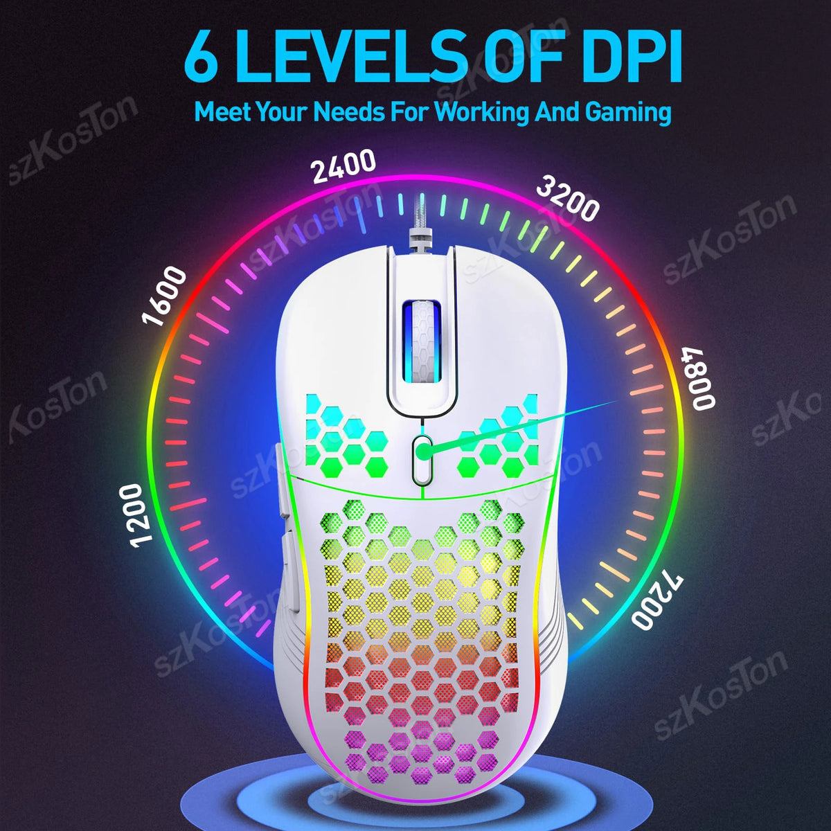 Souris Gaming RGB Honeycomb – 7200 DPI, 6 boutons
