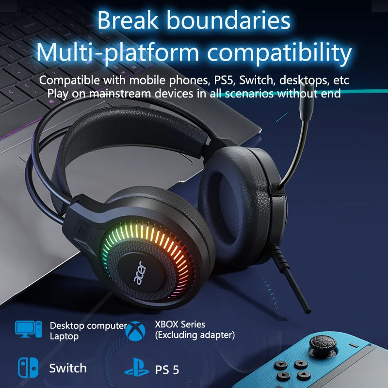 Casque Gaming Acer OHW303 – Son Surround 7.1, LED, Micro