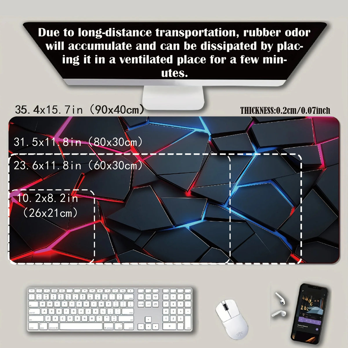 Tapis de Souris Gaming XXL Néon – 80 ou 90 x 40 cm, Antidérapant