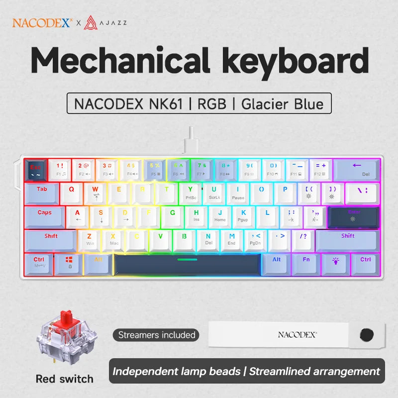 Clavier Mécanique AJAZZ NK61 60 % – Hot-Swap, RGB, 61 touches