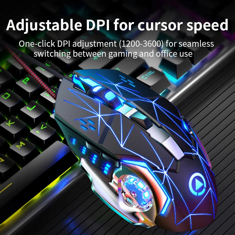 Souris Gaming Filaire USB – Rétroéclairée, 6 boutons, DPI réglable